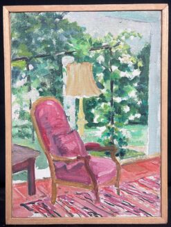 1900-1999 French Post-Impressionist Oil Pink Chair in Interior Garden Roo