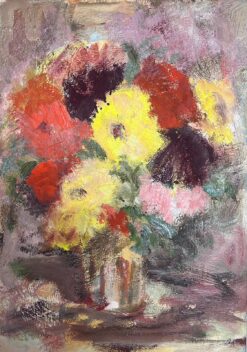 1900-1999 German Modernist Oil Painting Colorful Still Life of Flowers