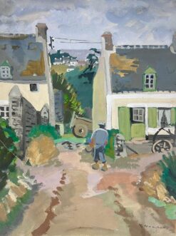 Grey Figure Walking Through French Courtyard 1930's Impressionist
