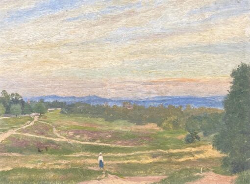 Early 1900's English Impressionist Oil Painting Beautiful Sunset Landscape