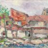 Mid 1900-1999 1950's French Post-Impressionist Oil Roanne Town Buildings View