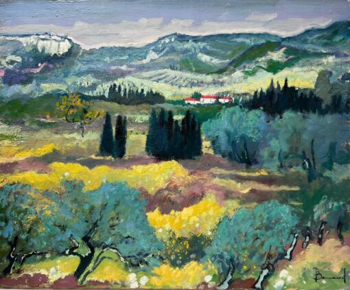 Provence Landscape Fine French Impressionist Signed Oil Painting Red Roof Houses