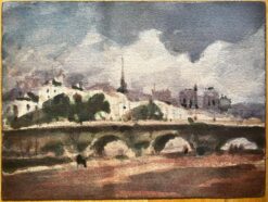 French Impressionist Watercolor Landscape Paris Skyline from River Seine
