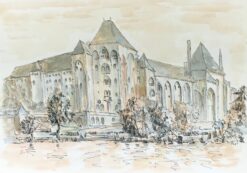 1950's Modernist/ Cubist Painting - French Chateau Landscape