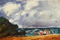French Impressionist Landscape Holiday Makers Enjoying a Day at the Sea