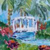Exotic French Impressionist Oil Painting Bridge and Palm Trees.