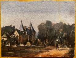 French Impressionist Watercolor Landscape - “Urban Scene with Bridge at Dawn"