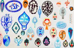 Mid Century French Illustration Sketches Of Colorful Jug Designs