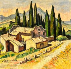Provence Luberon Valley Cypress Trees Landscape Mid Century French Oil