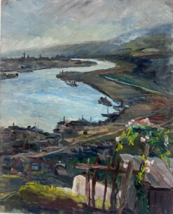 Mid 1900-1999 1950's French Post-Impressionist Oil Coastal Inlet Estuary