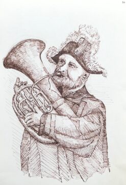 1950's Modernist/ Cubist Painting - Man Playing Tuba