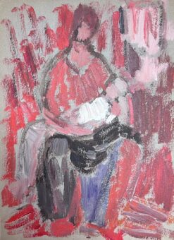 1900-1999 German Modernist Oil Painting - Mother and Child in Red