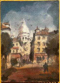 French Impressionist Watercolor Landscape Paris St Scene Sacre Coeur Montmartre