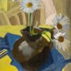 1930's French Impressionist Daises In Brown Vase On Yellow Table Interior
