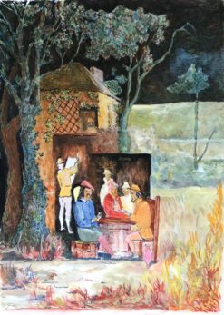 1950's Modernist/ Cubist Painting - Figures In The Forest Watercolour