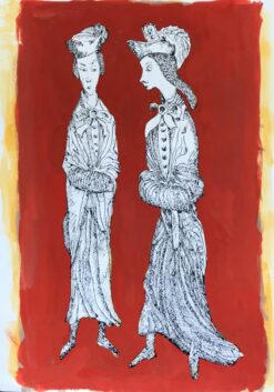 1950's Modernist/ Cubist Painting - Two Fine Lady Caricatures