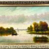 Sunset Fishing Landscape Laying Nets Large Traditional English Oil Painting