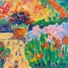 French Impressionist Oil Painting Potted Plant and Bright Garden