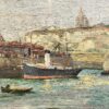1930's French Post Impressionist Oil Painting Boats in Harbour