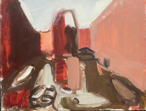 1900-1999 German Modernist Oil Painting Backwater Canal View