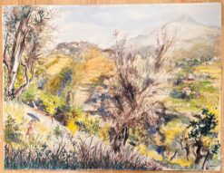 Countryside of Nice (Le Mont Chauve) - Serene Watercolor Landscape