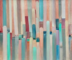1970’s French Abstract Shapes Oil Painting in Pastel Shades of Color