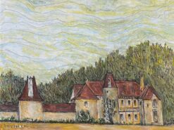 1950's French Modernist/ Cubist Painting signed French Chateau