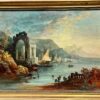 Large Marine Oil Painting Continental Harbour Merchants & Fishermen Trading