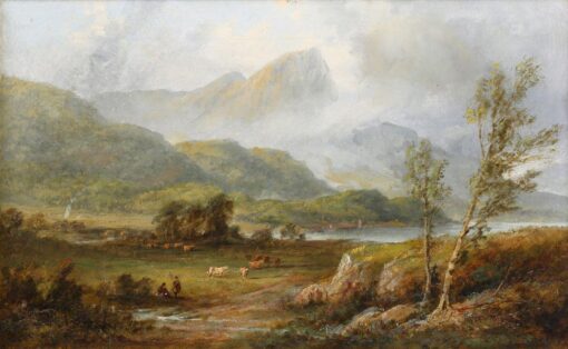 Shepherds & Animals Scottish Highland Misty Landscape Loch Tay Perthshire