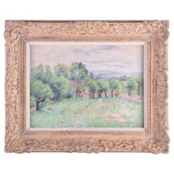 1890's French Impressionist Oil Painting Lady Walking Country Landscape Fields