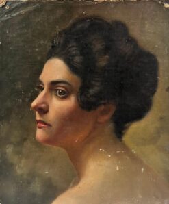 1800-1899 French Realist Oil Profile Portrait of Lady Beautiful Quality