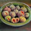 Contemporary French Impressionist Signed Oil Figs in a Green Bowl Still Life