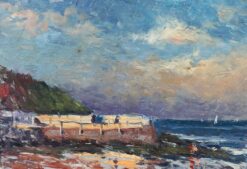 FRENCH IMPRESSIONIST OIL LANDSCAPE - BEAUTIFUL OCEAN BEACH CALIFORNIA