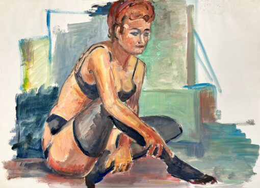Reclining Nude Lady Model 1970's French Modernist Painting Provence Collection