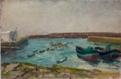Mid 1900-1999 French Post-Impressionist Oil The Old Harbor