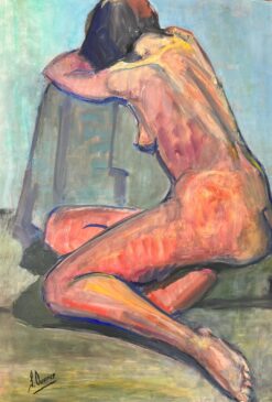 Reclining Nude Lady Model 1970's French Modernist Painting Provence Collection