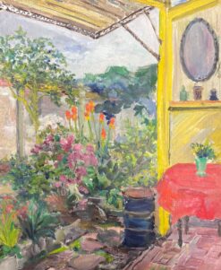 Mid 1900-1999 1950's French Post-Impressionist Oil Flower Garden Terrace