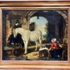 The Cavaliers Rest Fine Large Antique English Oil Horses & Dogs Village Tavern