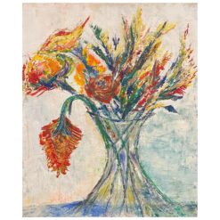 1900-1999 Original Expressionist Oil Painting - Beautiful Bouquet In Vase