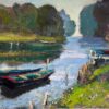 Tranquil River Eure Normandy France Beautiful Impressionist Oil Painting Canvas