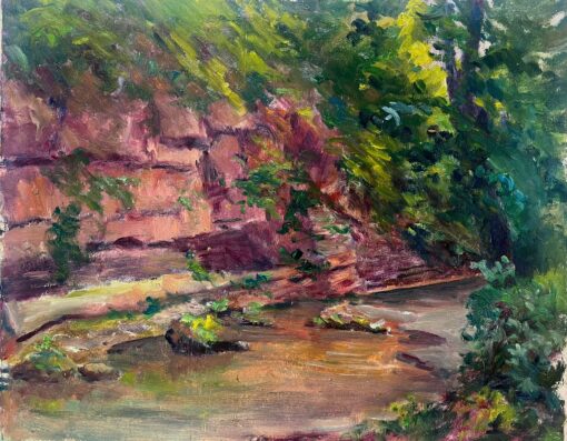 Mid 1900-1999 1950's French Post-Impressionist Oil Rocky River Gorge