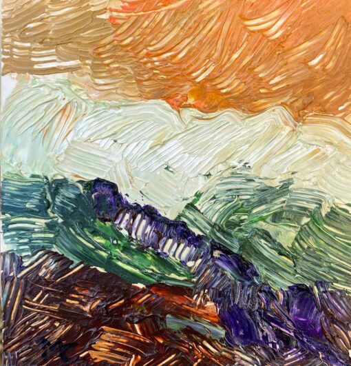 Moody French Impressionist Oil Painting with Orange and Brown Abstract