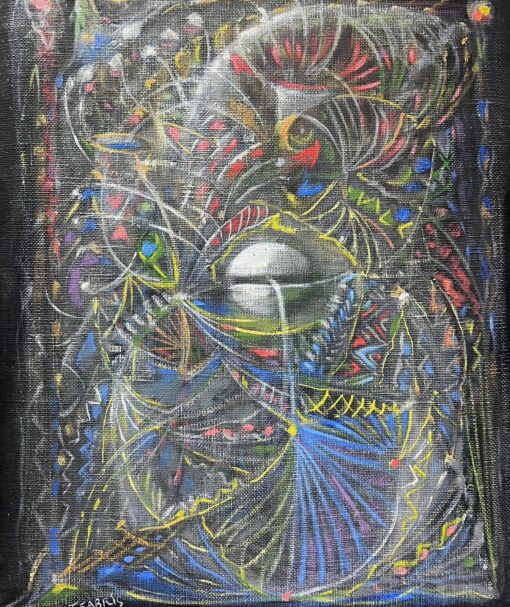 1970’s French Surrealist Signed Oil Painting Spiralling Shapes & Patterns