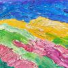 Colorful French Impressionist Oil Painting Landscape with Pink, Green and Yellow