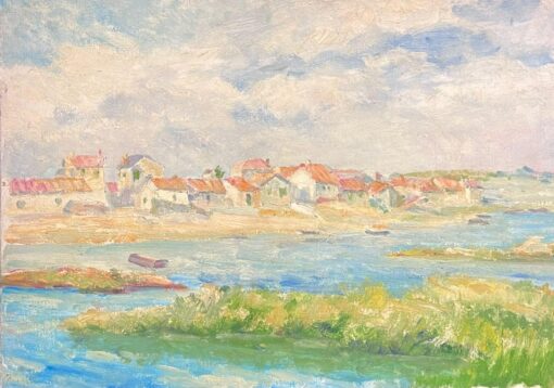 Mid 1900-1999 1950's French Post-Impressionist Oil Coastal Estuary & Houses