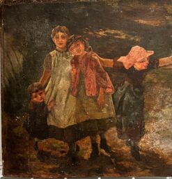Antique Victorian English Oil - Mother & Her Family Portrait