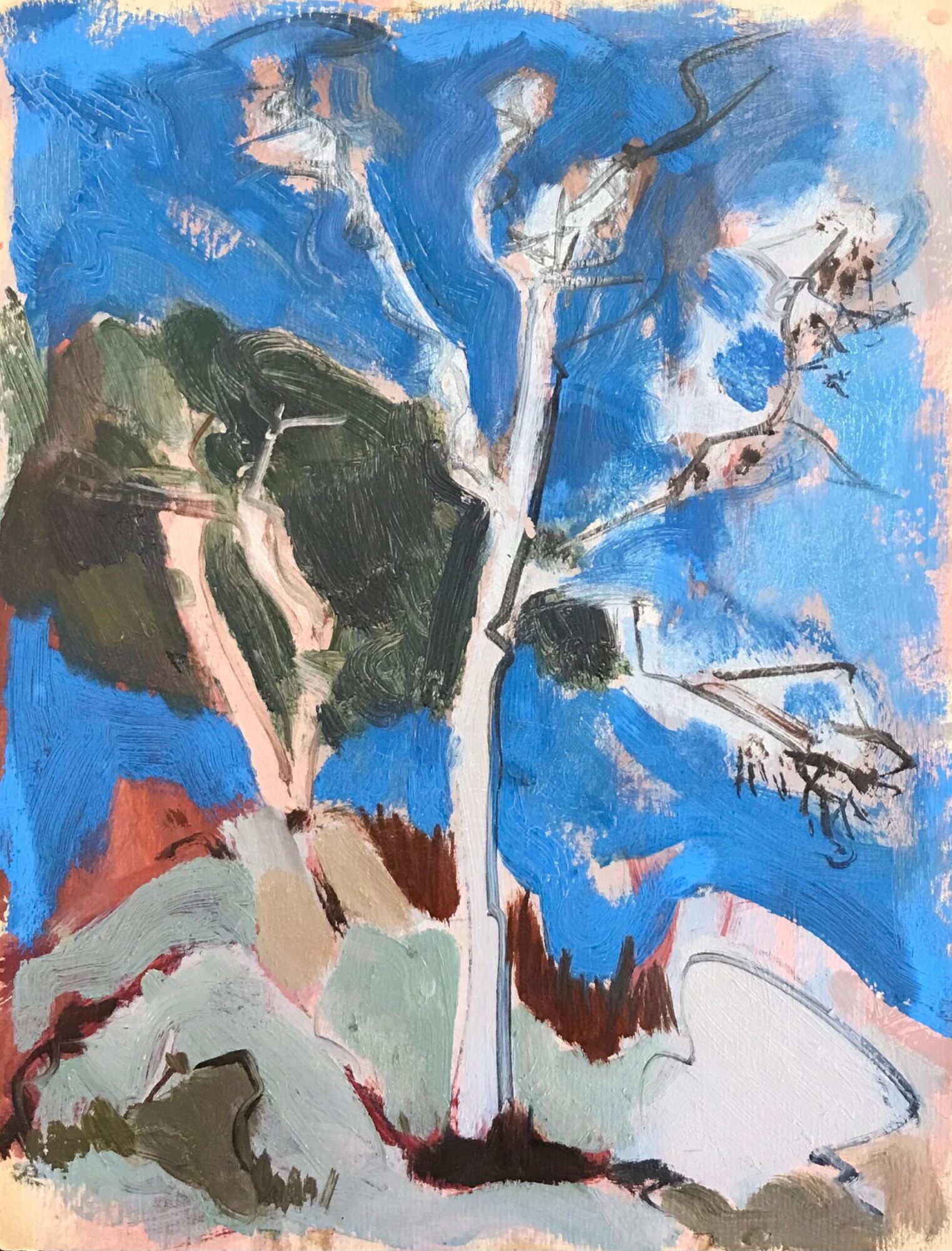 1900-1999 German Modernist Oil Painting Abstract Tree Scene