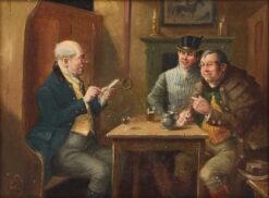 Victorian Tavern Scene Three Gentlemen in Conversation Over Drinks Oil Painting