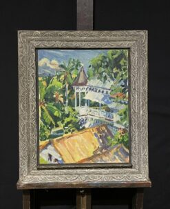 Mid 1900-1999 American Impressionist Oil Colorful Garden Landscape View