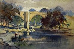 British Impressionist Painting Bridge Behind Fishing Boat